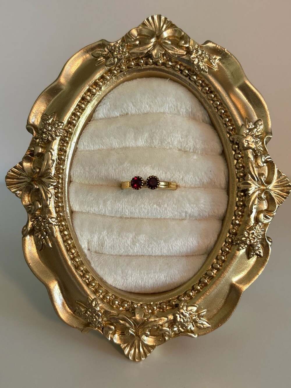 Vintage Sarah Cov Two-Stone Red Glass Bypass Ring Adjustable